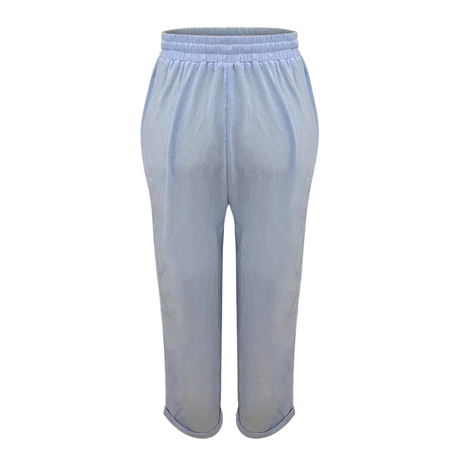 thumbnail image 4 of Pantalones elásticos de cintura alta y pierna ancha para mujer - Algodón y lino, color liso retro, para todas las estaciones, corte recto holgado, lavado a máquina/a mano, tallas S-XXL, 4 of 5